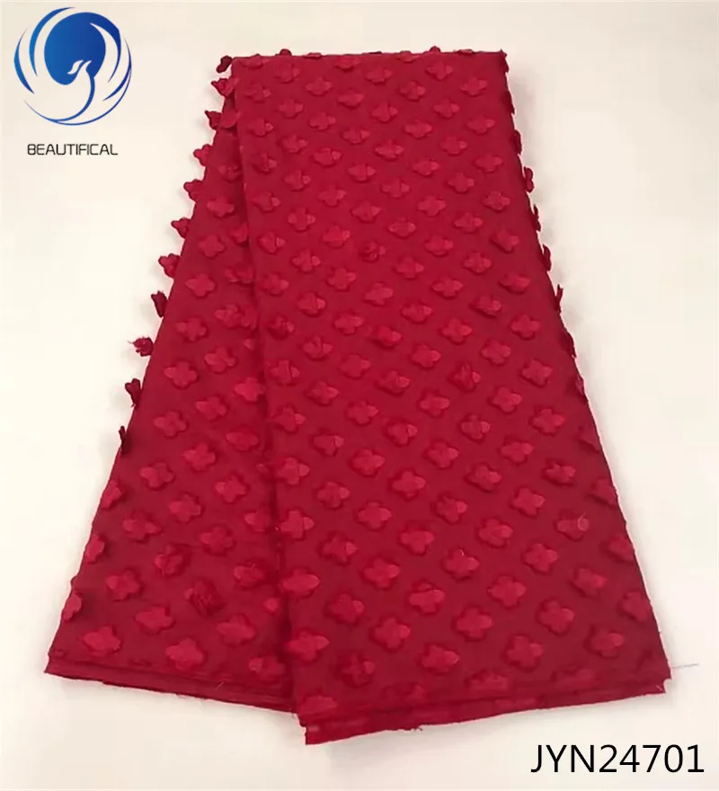 

BEAUTIFICAL Red 3d lace fabric 2018 high quality lace african french tulle lace fabric latest pattern for party 5yards JYN247