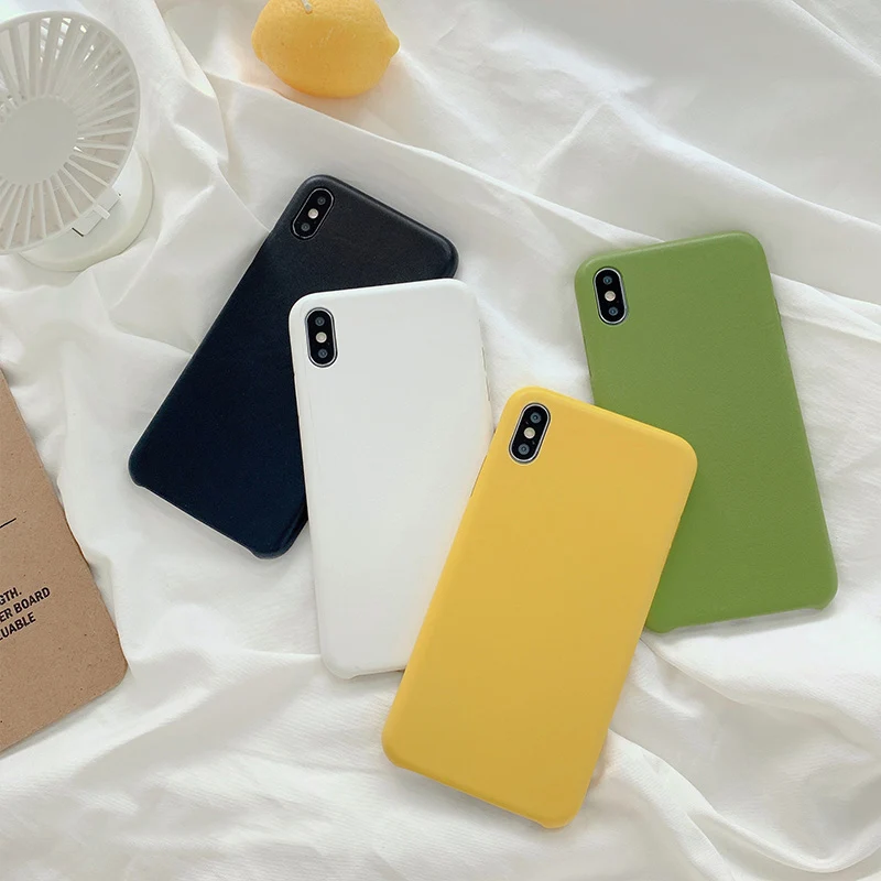 

Simple solid color PU case For iphone X XR XS Max Soft silicone phone Case For iPhone 6 6s 7 8 plus Leather Cover Capa