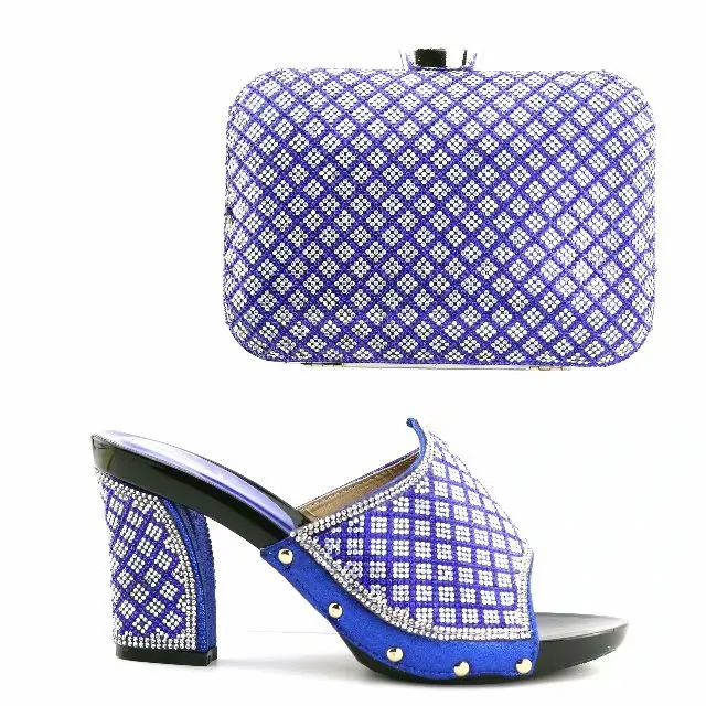 

Royal Blue Shoes and Bag Sets for Women Italian Ladies Shoe and Bag Set Decorated with Rhinestone High Quality Wedding Shoes Bag