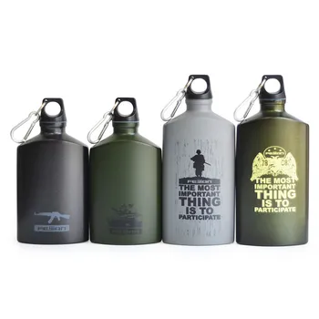 

500ML/600ML Outdoor Sports Water Bottle Lightweight Aluminum Flask Leak-proof Military Canteen Oval Kettle Loop Lid Narrow Mouth