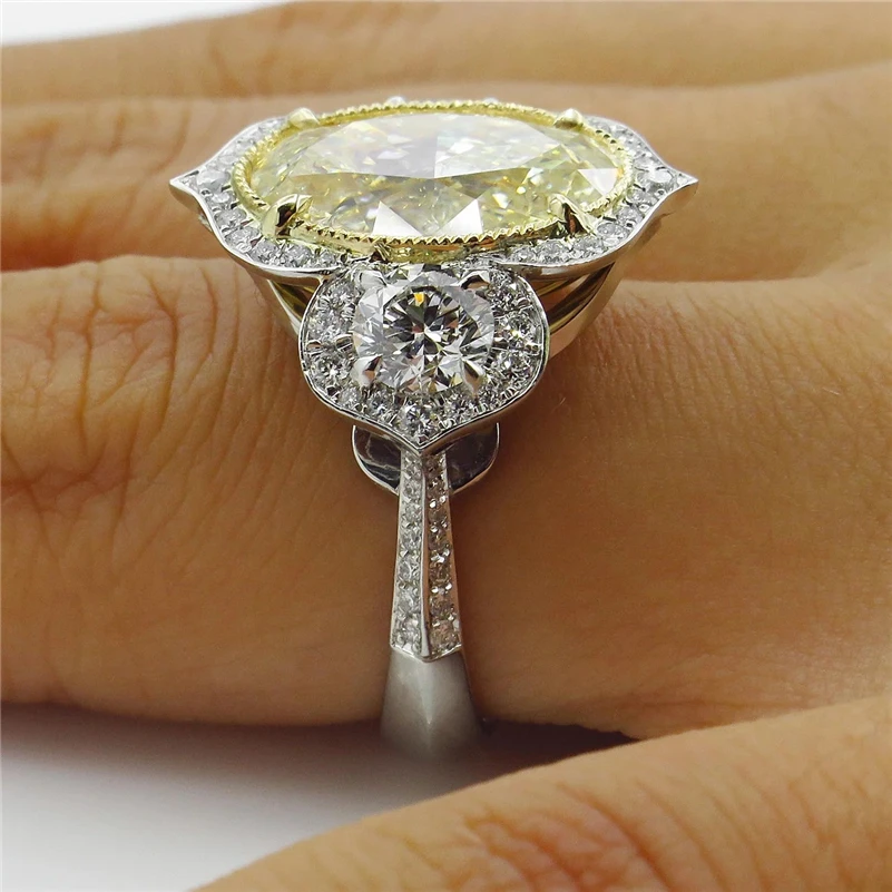 Щепка S925 яйцо Аметрин с бриллиантом кольцо из перидота Bague или Jaune Anillos De овальной