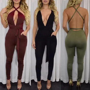 8 colors Women Fashion Pocket Rompers and Jumpsuit 2017 Spring Sexy Cross Playsuit Bodysuits Elegant Bandage Plus Size XD259