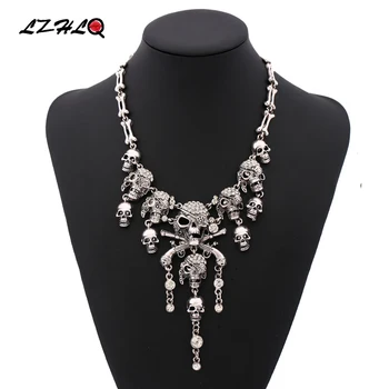 

LZHLQ 2020 Vintage Pirate Skeleton Skull Tassel Necklaces & Pendants Maxi Retro Rhinestone Punk Choker Necklace Statement