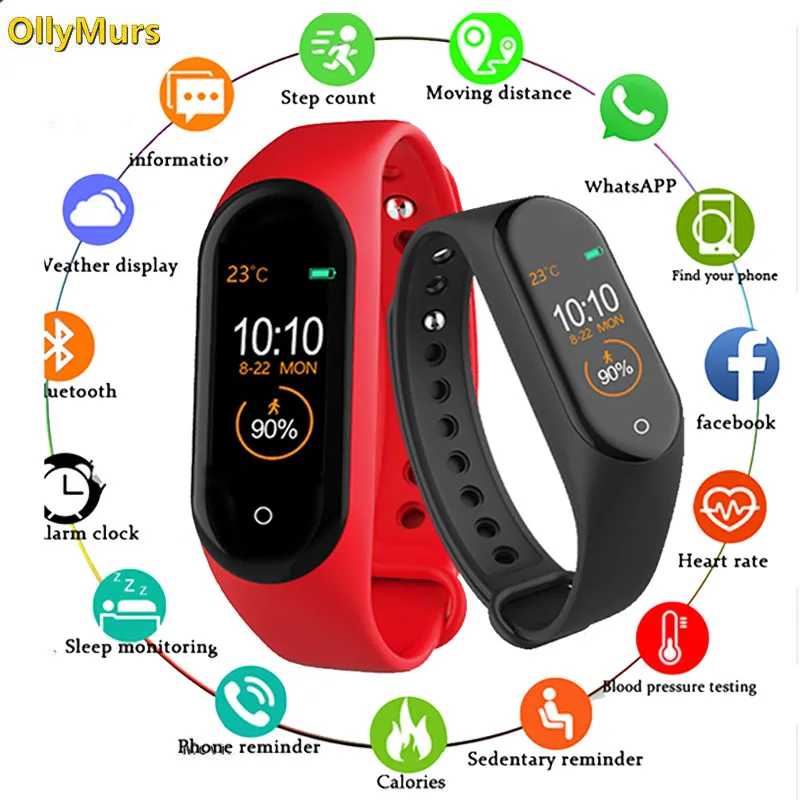 

New M4 Women Sport Waterproof Smartwatch Blood Pressure Heart Rate Monitor Smart Watch Men Fitness Tracker Watch PK Mi Band 4