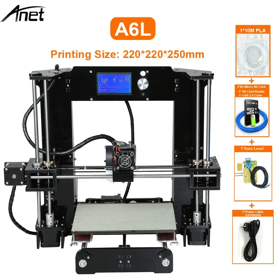 Anet A6L 3d принтер с самонивелирующимся высокой точностью офлайн Печатный стол 3D DIY Kit принтер 200*200*240 мм USB sd-карта подключение - Цвет: A6L 3D printer