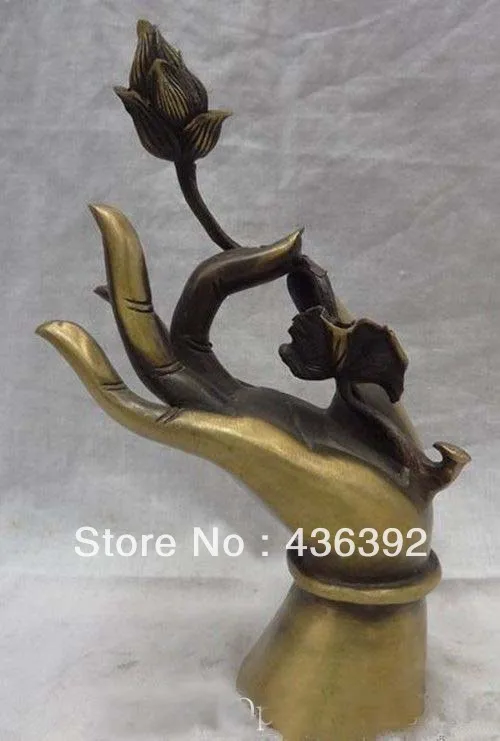 

8" China Pure Bronze Buddhism Sculpture Tibetan Lotus Buddha Hand Statue