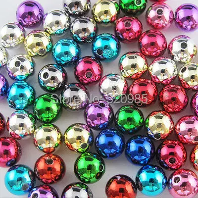 

Free shipping Shiny Mixed Acrylic Plastic DIY Smooth Round Ball Spacer Beads 8mm 10mm 12mm Pick SizeFor Jewelry Making ACB02