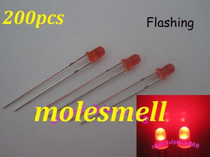 Spedizione Gratuita 200 Pz 3Mm Rosso Diffuso Rotondo Auto Flash Lampeggiante Led Lampeggiante Led Luminosi Luce 3Mm Lente Rossa Led Lampeggiante