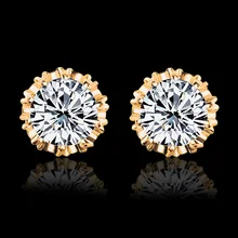 Hot Sale Gold Color Crystal Stud Earrings For Women Men Crown Zircon Inlayed Double Earrings Jewelry