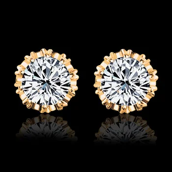 Hot Sale Gold Color Crystal Stud Earrings For Women Men Crown Zircon Inlayed Double Earrings Jewelry