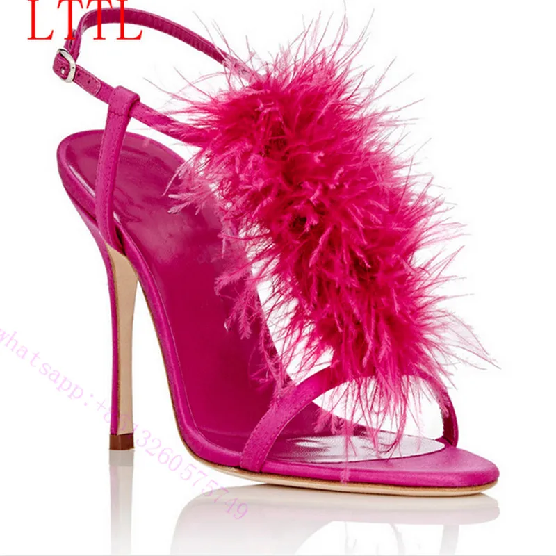 pink heels with feathers
