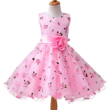 Новая летняя одежда для маленьких девочек, платье с цветочным принтом для девочек на свадьбу, праздничное платье с бантом для девочек