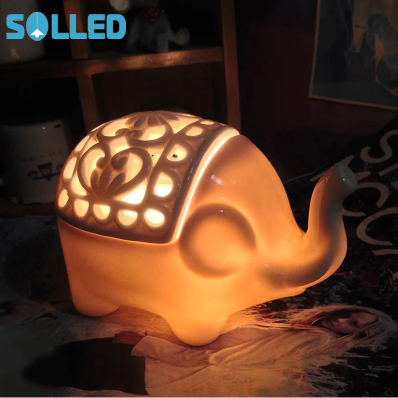 

SOLLED Creative Elephant-Shape Crystal Salt Bed Lamp Cute Night Light for Kids Bedroom Home Decoration Christmas Gift