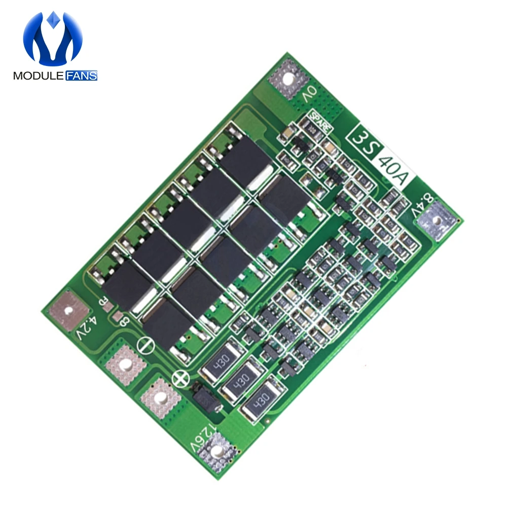 

3S 40A 11.1V 12.6V 18650 26650 Polymer Lithium Battery Protection Board For Drill 40A Current Balance Module Anti-interference