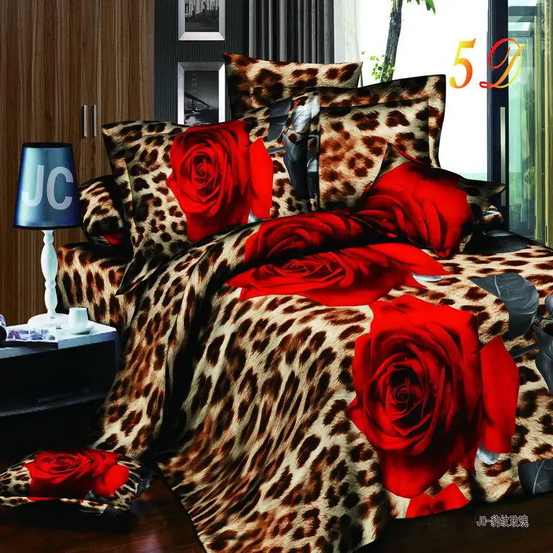 4 Домашний текстиль 3D комплекты постельного белья Хлопок леопард зерна Роза пантера королева шт. Пододеяльник Простыня наволочка постельное белье 34