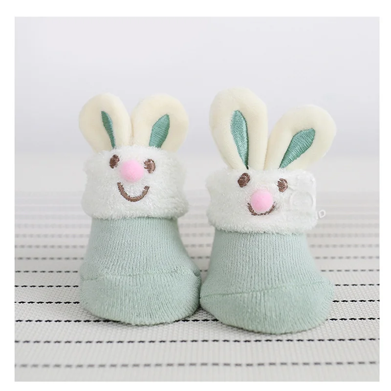 Хлопковые носки для малышей рождественские носки для новорожденных, подарок, милые носки с заячьими ушками, нескользящие носки с резиновой подошвой для маленьких мальчиков и девочек - Цвет: A