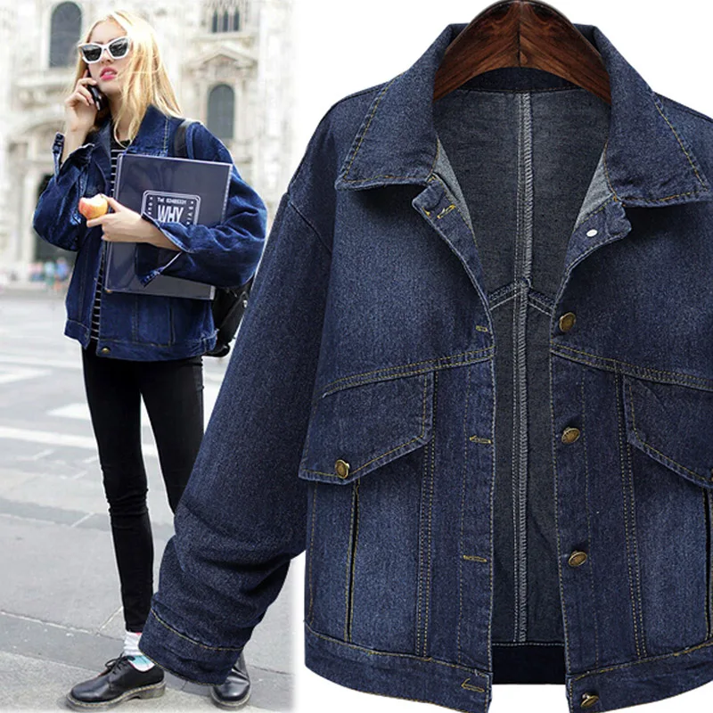 Women Denim Short Jackets 2017 Autumn Casual Blue Slim Pockets Button
