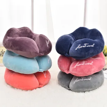 

Travel Neck Pillow Solid PP Cotton U Shape Comfortable Slow Rebound Pillows Velvet Embroidery portable Plane Trip Home 11008