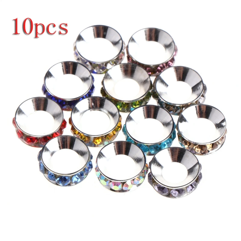 

NEW 10pcs 10mm Round Rondelle Rhinestone Spacer Bead Pendant Jewelry