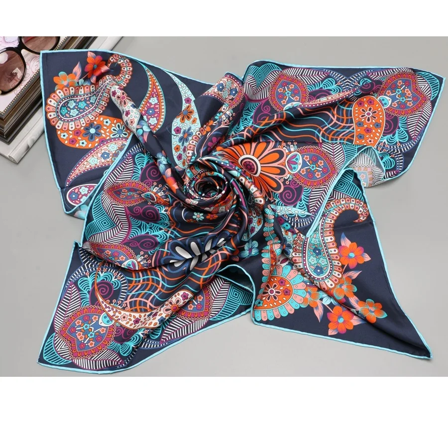 

Paisley Print Large Square 100% Silk Scarf Hijab Shawl Foulard Women's Fashion Head Scarves 35"