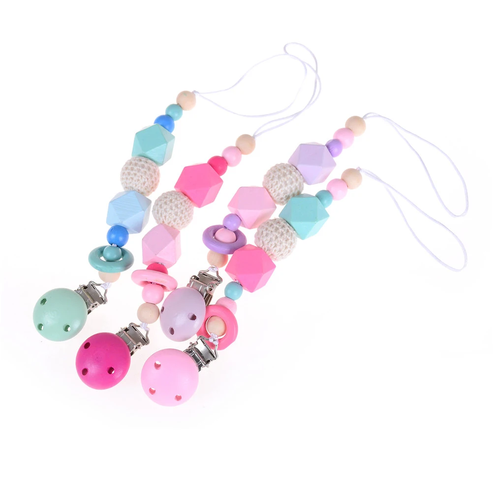 Wooden Bead Dummy Clip Holder Silicone and Wood Pacifier Clip Cute