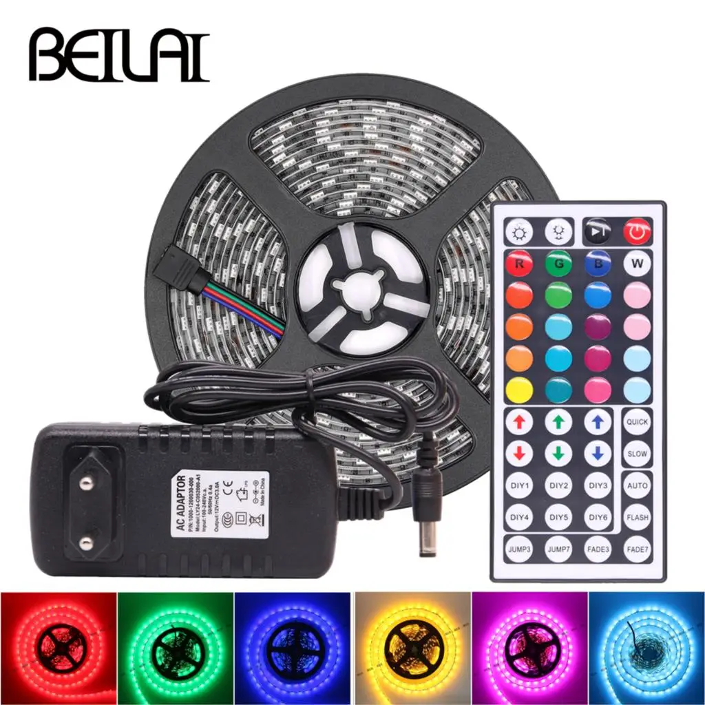 

10M 5M RGB LED Strip 5M 5050 SMD LED Light Tape Flexible Ribbon Waterproof IR Remote Controller DC 12V Power Adapter Full set
