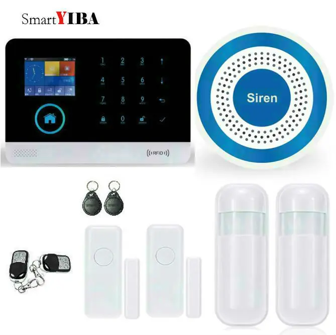 

SmartYIBA APP Control 3G WIFI GPRS SMS Home Security Alarm System+Door Alarm+Wired Horn Siren+PIR Motion Sensor Detector Alarm