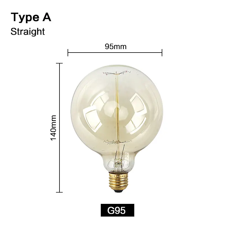 Ретро Винтаж Эдисон лампы Подвесная лампа-канделябр 220V нити E27 Эдисон лампы накаливания Светильник лампы античный Вольфрам лампа - Цвет: G95 Straight