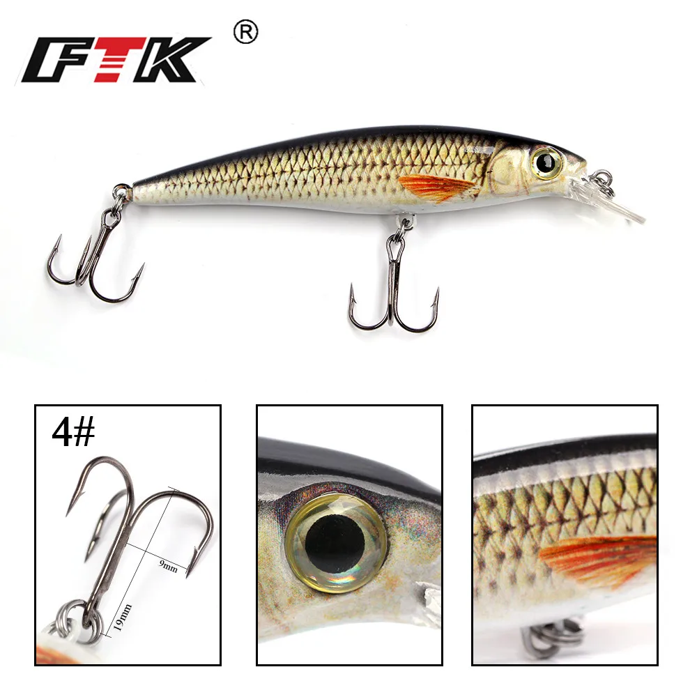 FTK 1 قطعة طعوم صيد سمك البلمة الليزر الصلب الاصطناعي الطعم 12g/100 مللي متر الصيد Wobblers Crankbait البلم 3D عيون الصيد معالجة