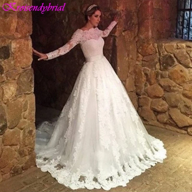 QFS007 свадебное платье индивидуальный заказ полностью кружевные свадебные платья одежда с длинным рукавом для невесты свадебные платье