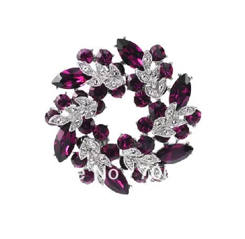 

Silver Plated Purple Rhinestone Crystal Floral and Wreath Pin Brooch
