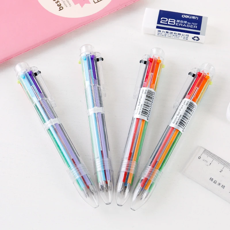 Creative Novelty 6 In 1 Multicolor Ballpoint Pen Multifunctional Color Ball Point Pens Stationery Office School Supplies