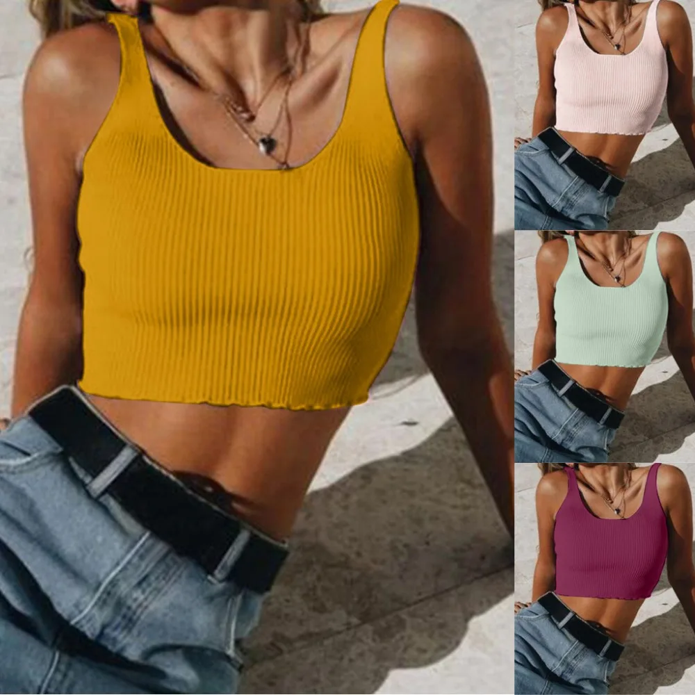 Womens Sexy Casual Slim Sleeveless Tank Tops Vest Solid Color Crop Top For Ladies Fitness Vest Women Clothing Tops Ladies TT3