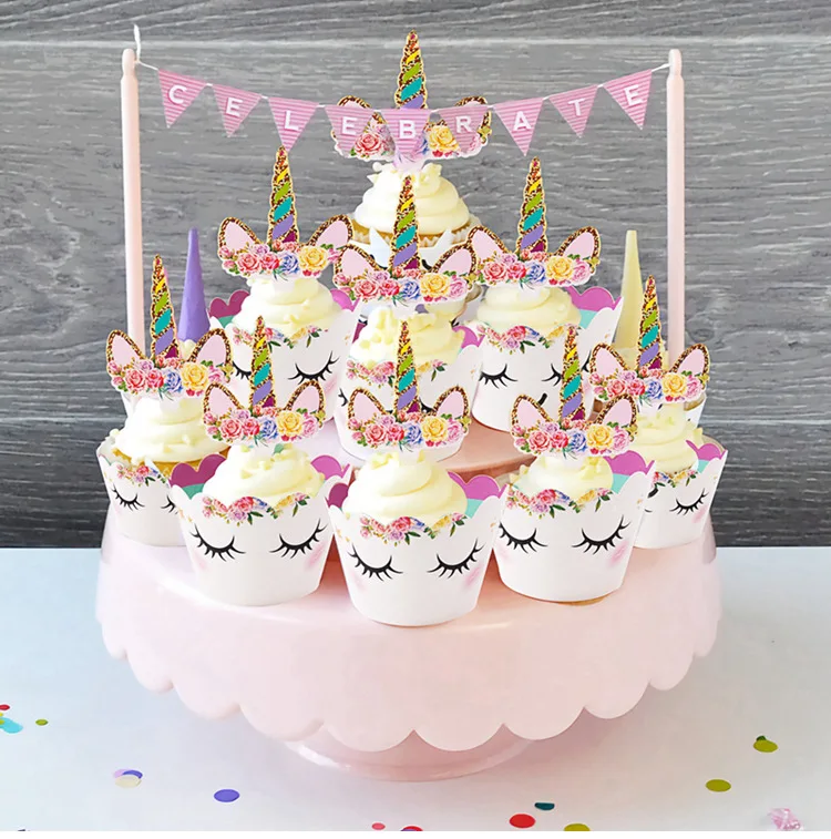 QIFU Единорог украшения для кексов обертка для кексов Единорог украшения на день рождения Детские украшения для торта украшения для дня рождения