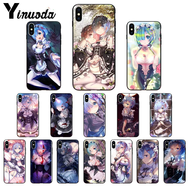 

Yinuoda Japanese Anime RE ZERO Remu Silicone Soft TPU black Phone Case for iPhone 8 7 6 6S Plus X XS MAX 5 5S SE XR Mobile Cover