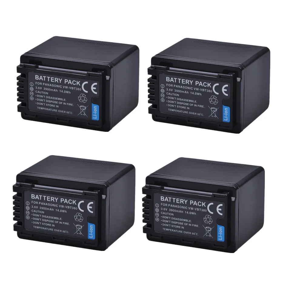 4Pc 3900Mah Vw-Vbt380 Vbt380 Batterie Per Foto/Videocamera Per Panasonic Hc-V800Gk/808Gk Hc-V110, Hc-V130, Hc-V160, Hc-V180, Hc-V201, Hc-V250,