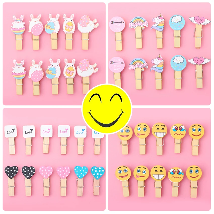 

10pcs/lot Cartoon Wooden Clips Photo Clips Decor Unicorn Panda Rabbit Clothespin Cute Animals Craft DIY Scrapbooking Clips