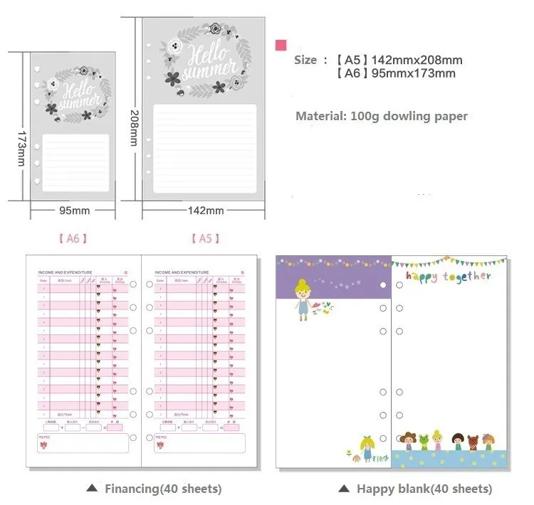 40 листов/упаковка А6 А5 красочные заправки спиральная записная книжка внутренние страницы 6 отверстий вкладыш Диарио Биндер бумага планировщик наполнитель бумага