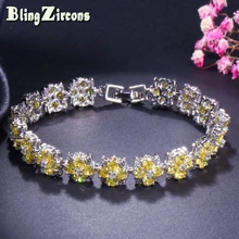 BeaQueen красивый желтый цветок соединен кубический циркон Хрустальный Теннисный браслет серебряный цвет свадебные украшения для женщин B134