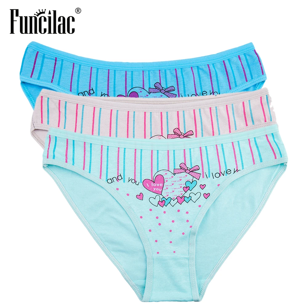 

FUNCILAC Brand Underwear Women Love Print Briefs Sexy Panties kawaii Girls Shorts Cotton Female Lingerie Free Shiping 3pcs/lot