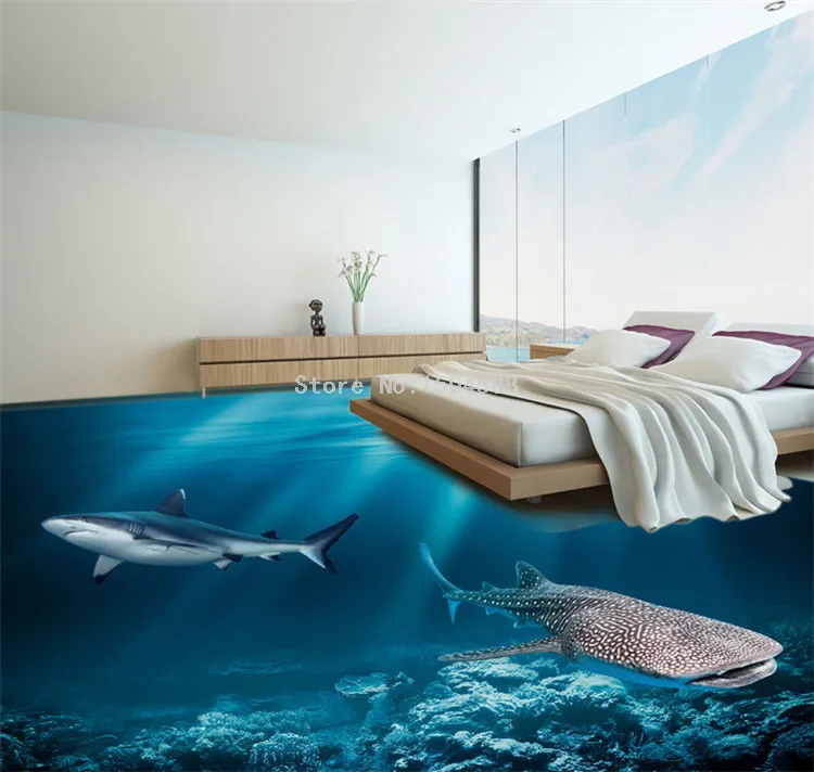 HD подводный мир 3D Пол фрески спальня ванная комната ПВХ самоклеющиеся водонепроницаемый пол Настенные обои 3D плитка наклейки