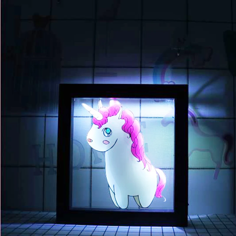 

DELICORE Frame with white LED Light Unicorn Acrylic light up picture frame 3D Illusion Wall Decoration Lamp USB and Battery P002