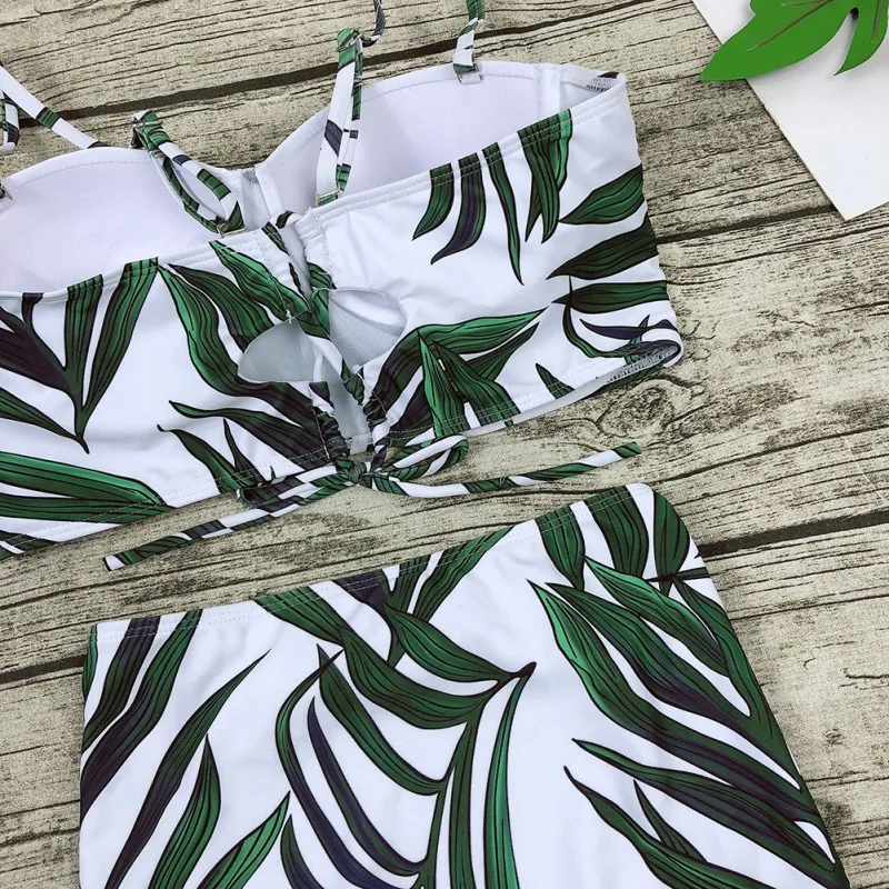 

Women High Waist Bikinis Leaf Print Swimwear Swimsuit Retro Vintage Bathing Suit Halter Comfortable