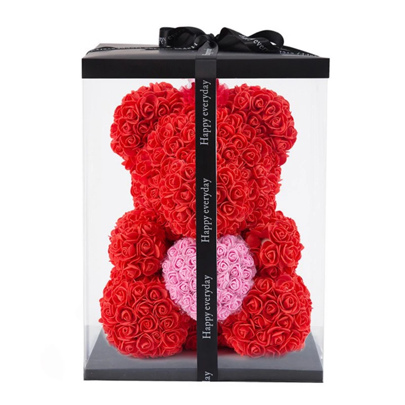 Большой изготовленный на заказ плюшевый медведь Роза 40 см с коробкой роскошный 3D медведь розы цветок Рождественский подарок Прямая поставка