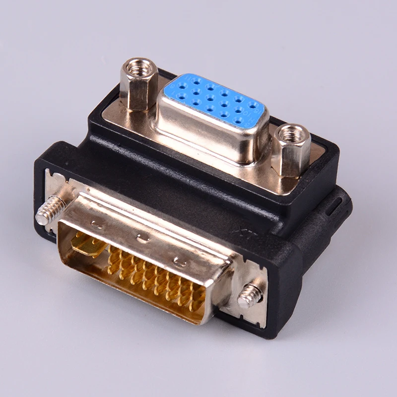 Новинка 1 штука черного цвета DVI-I DVI 24 + 5 Pin типа папа To VGA 15-полый штифт 90 градусов
