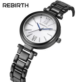 

2018 REBIRTH Casual Women Watch Silver Black Quartz-Watch Lady Famous Fashion Dress Watch Bracelet Wrist Femme Relogio Feminino