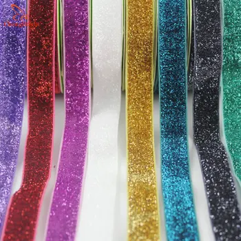 

CHENGBRIGHT 5 Yard Webbing 10mm Colorful Elastic Stretch Glitter Velvet Satin Ribbon Metallic Webbing Decoration Lace Ribbon