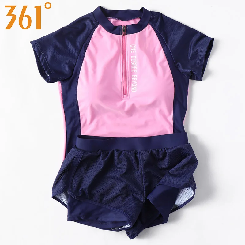 

361 Surfing Tankini Swimsuits for Women Sports Two Pieces Swimwear Zipper Short Sleeve Female Swimming Suit Girls Bather