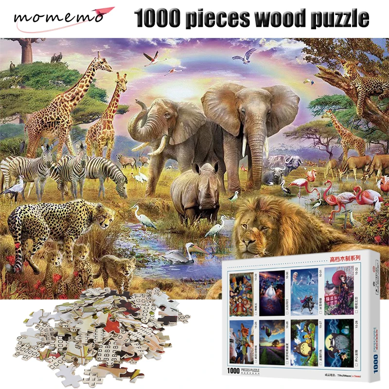 

MOMEMO Animal Paradise 1000 Pieces Puzzle Wooden Adult Entertainment Puzzle 1000 Pieces Puzzle Game Assembling Children's Toys