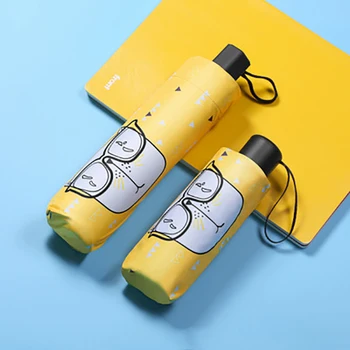 

Cartoon Cat Sun Rain Umbrella Ultra-light Black Coating Umbrella Girls Outdoor Portable 3-folding/5-folding Parasol